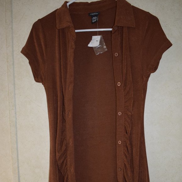 Rue 21 Brown Gathered Short sleeve Shirt Ruched Dress size - Picture 9 of 16
